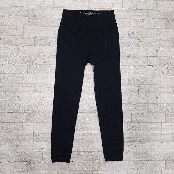 Calvin Klein Performance Ribbed Leggings High Waist Workout Black Size M EUC - Picture 3 of 11